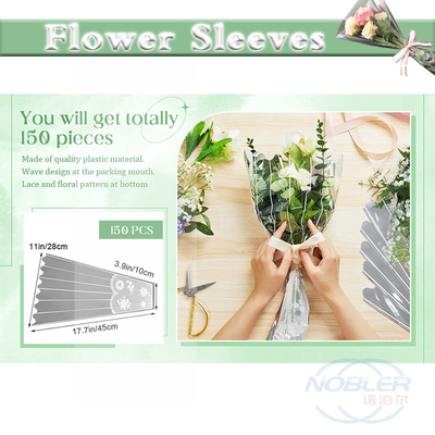 Selongsong Buket Bunga Sekali Pakai Tas Pembungkus Plastik 150Pcs Dengan Dekorasi Strip Dan Renda