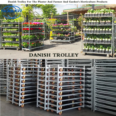 Plywood Danish Flower Trolley Rack Cart Cc Container Mudah dipasang