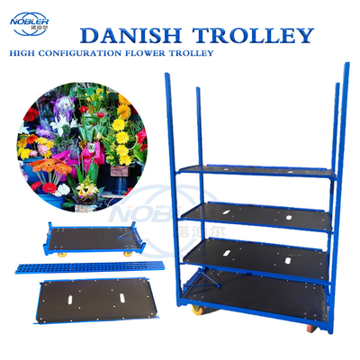 Danish Trolley Flower Hand Trolley Plastic Shelf Supermarket Eksklusif Menggunakan Troli Khusus