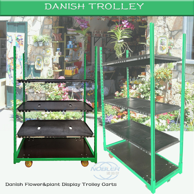 Danish Trolley Flower Hand Trolley Plastic Shelf Supermarket Eksklusif Menggunakan Troli Khusus