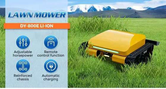 Mesin pemotong rumput crawler cerdas yang dikendalikan dari jarak jauh, dengan baterai lithium iron phosphate (LiFePO₄), penggerak empat roda, hemat energi dan ramah lingkungan, serta pengoperasian berkelanjutan selama 3 jam.